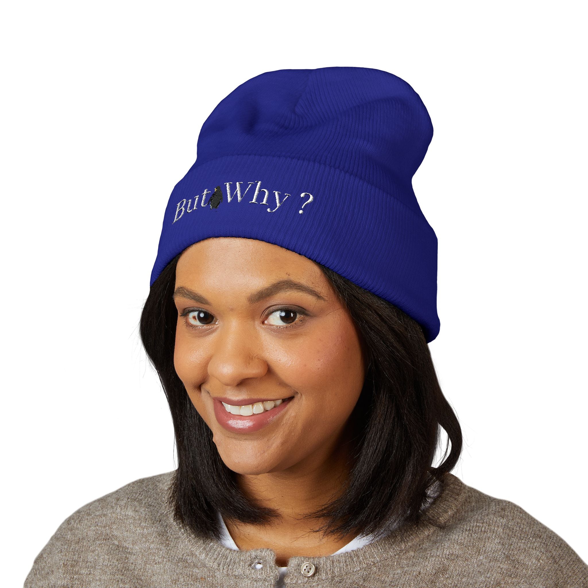 But Why? Embroidered Cuffed Beanie