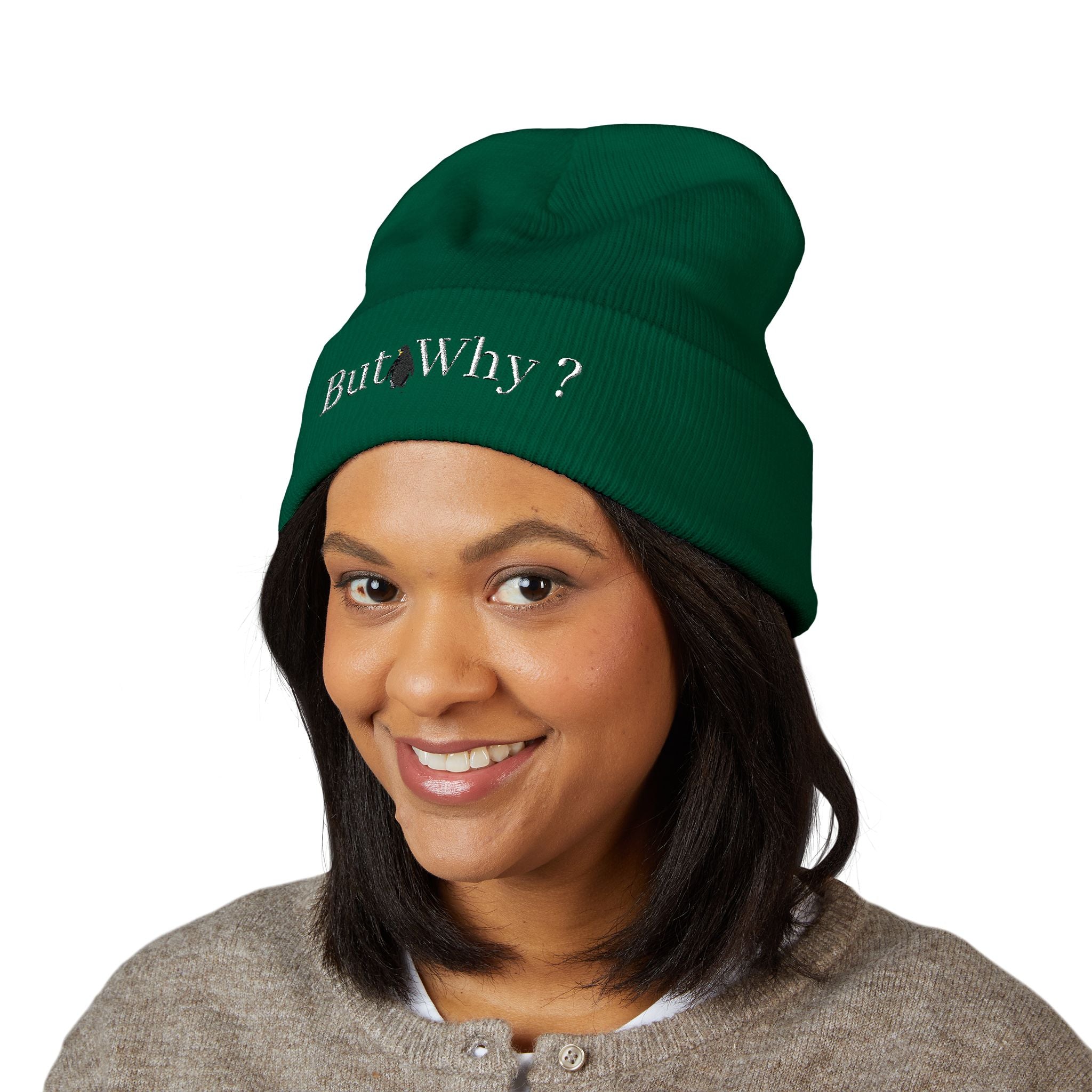 But Why? Embroidered Cuffed Beanie