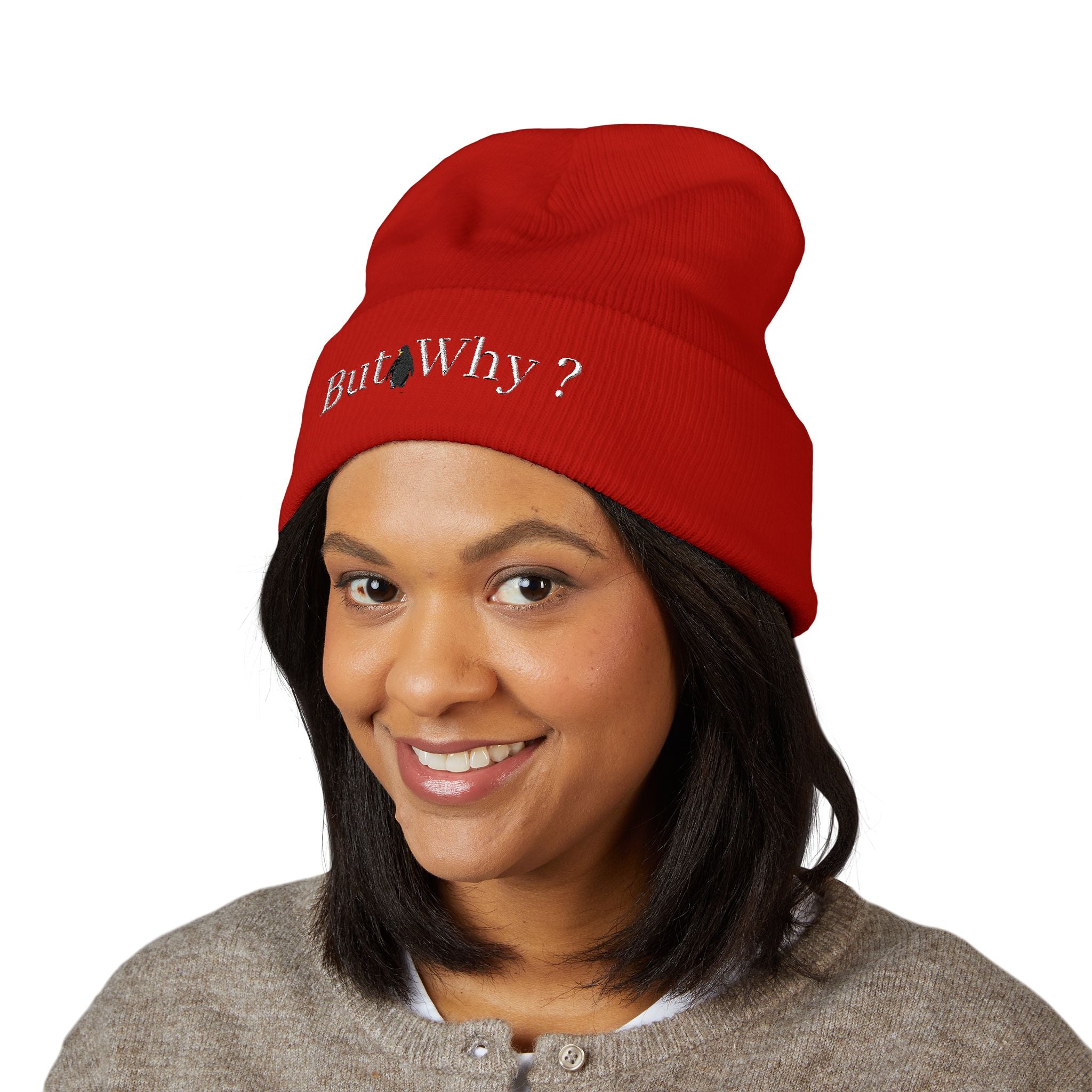 But Why? Embroidered Cuffed Beanie
