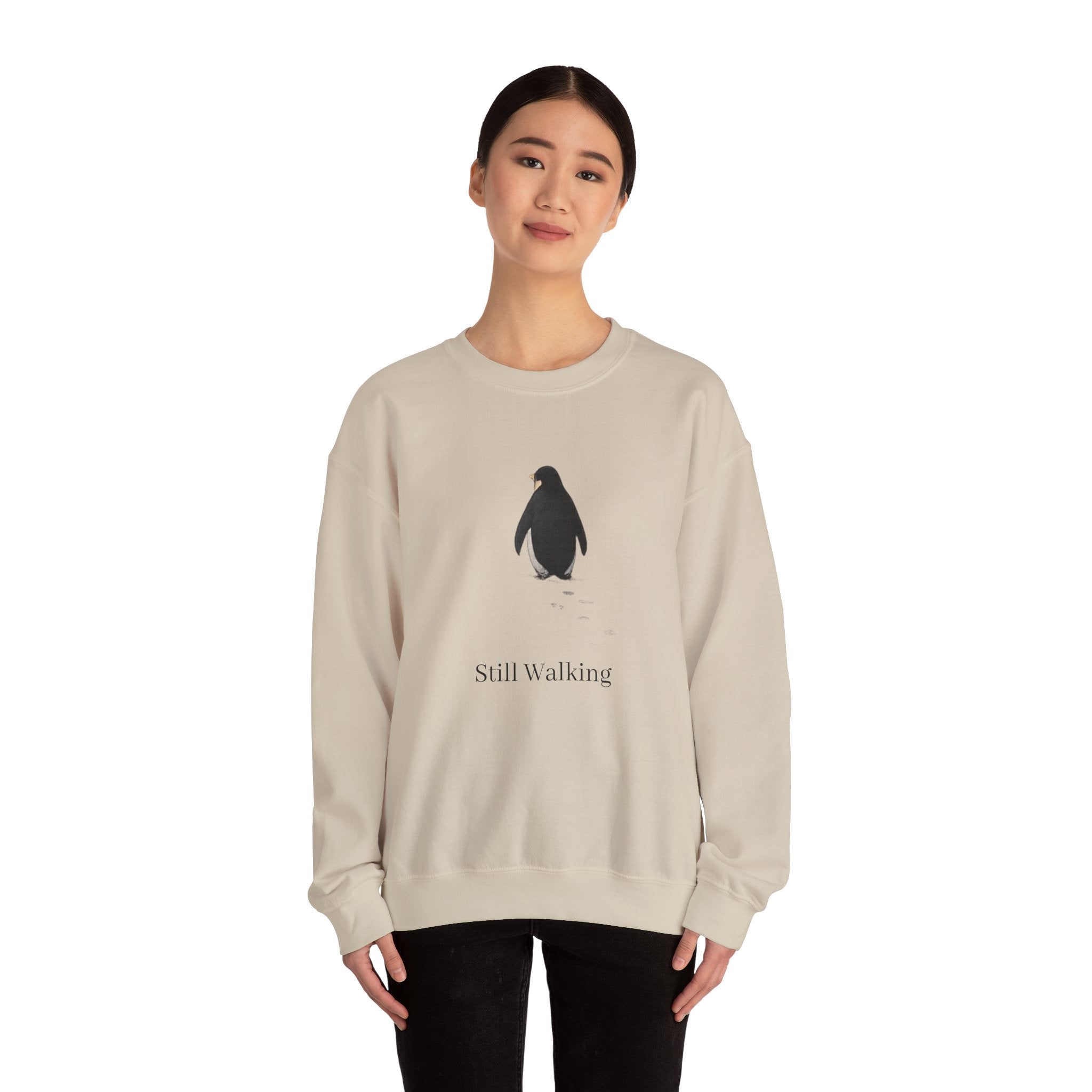 Penguin 'Still Walking' design Crewneck Sweatshirt | Minimal Antarctic illustration