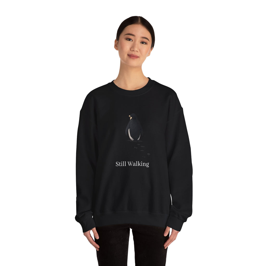 Penguin 'Still Walking' design Crewneck Sweatshirt | Minimal Antarctic illustration