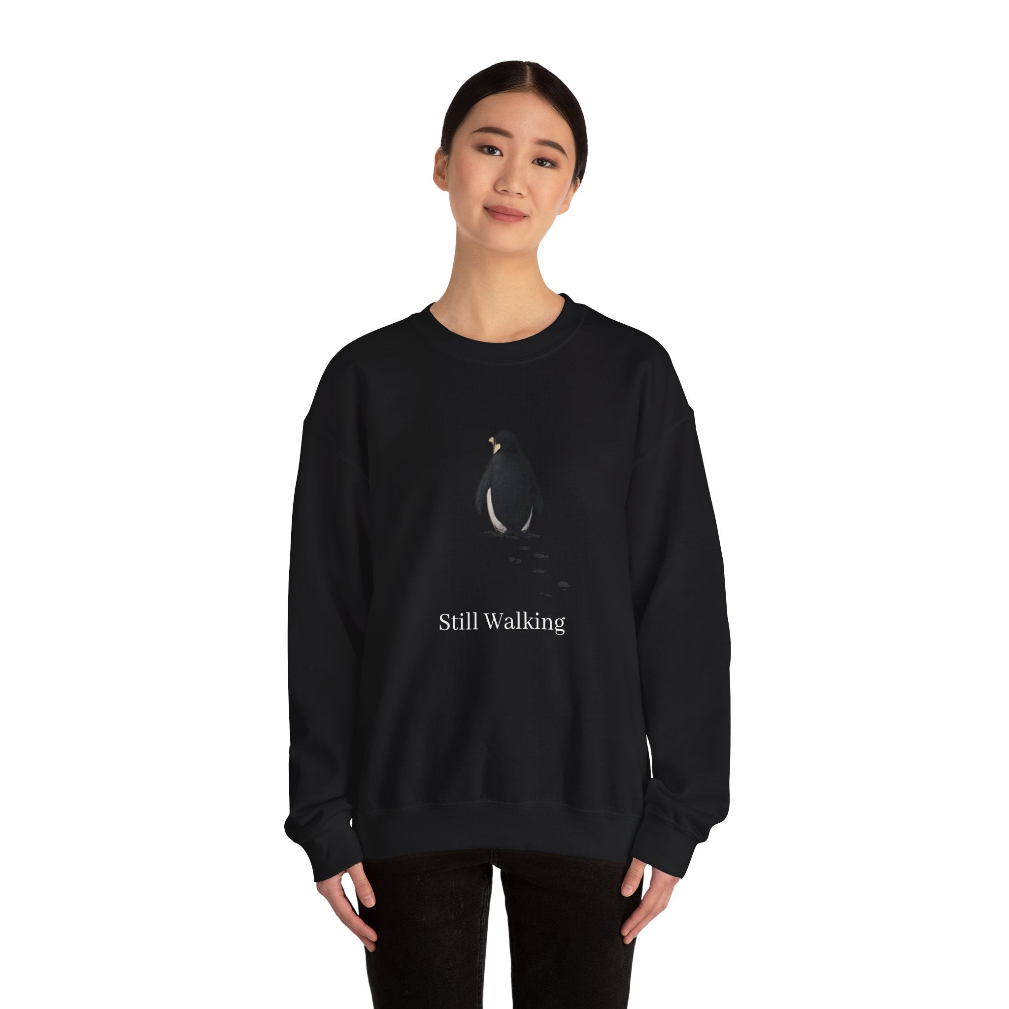 Penguin 'Still Walking' design Crewneck Sweatshirt | Minimal Antarctic illustration