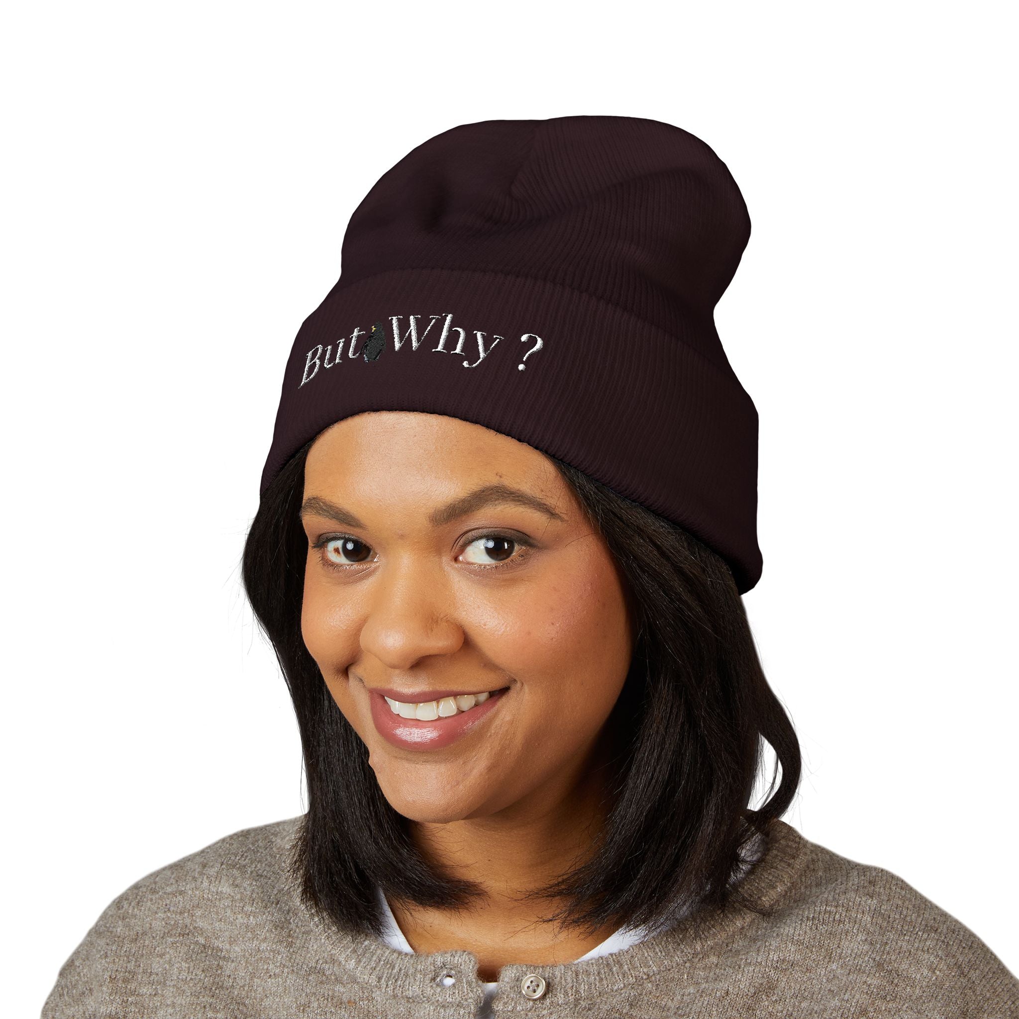 But Why? Embroidered Cuffed Beanie