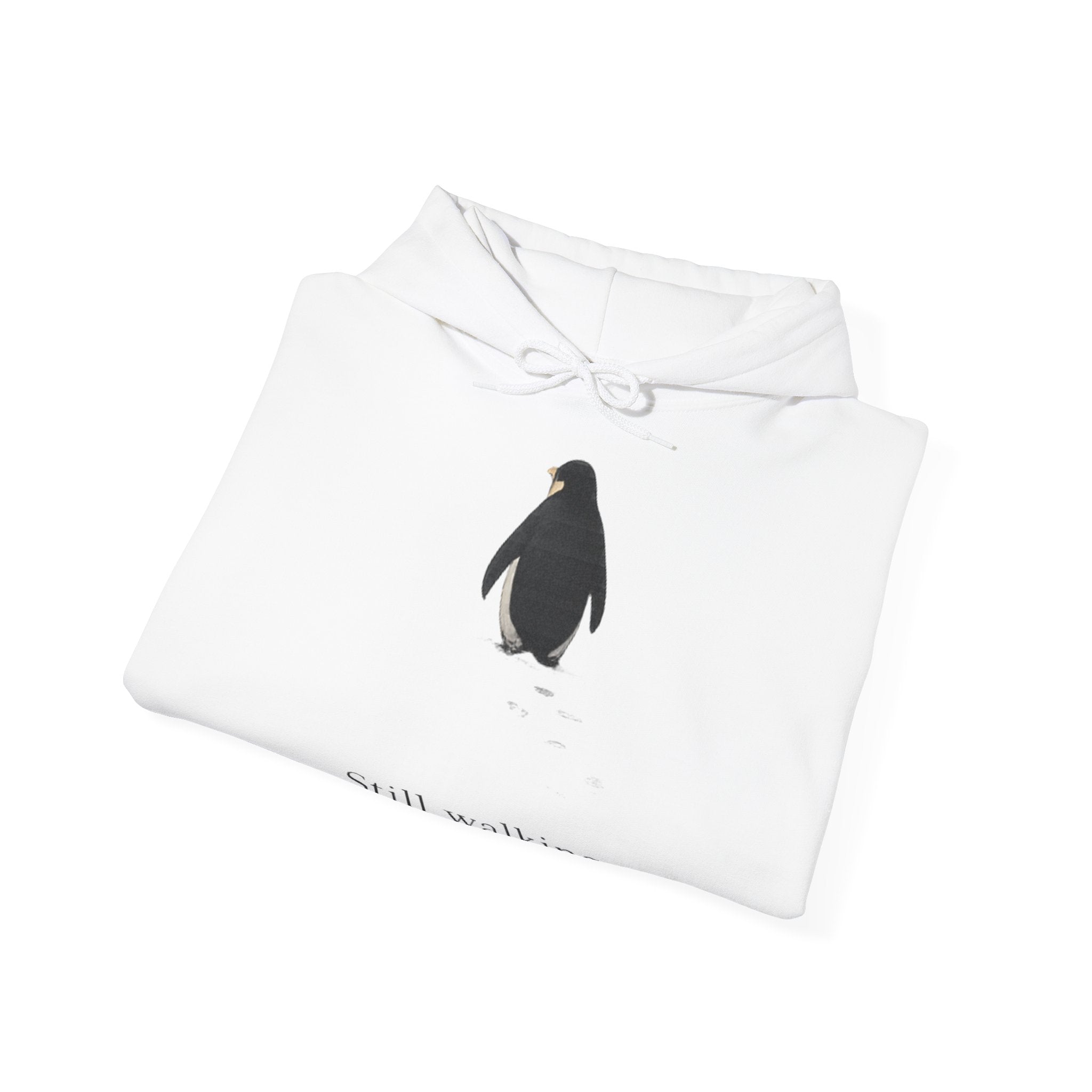 Still Walking Penguin Hoodie — "But Why?" Minimalist Philosophical Unisex Hoodie